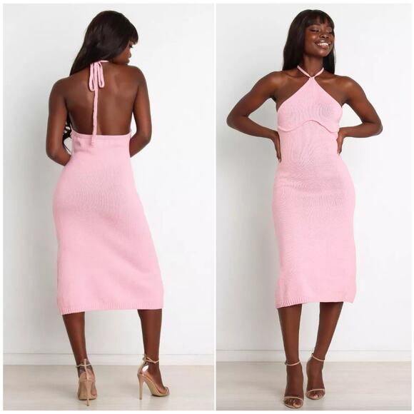 PETAL AND PUP Jaynie Knit Midi Halter Dress Pastel Pink | 4 - Picture 1 of 10